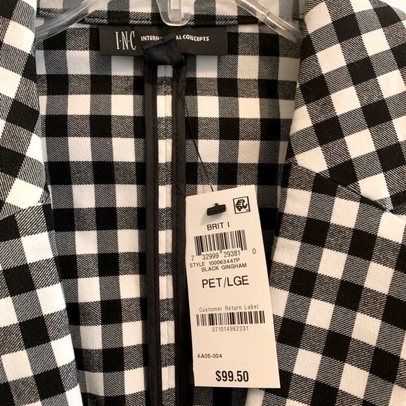 INC Women’s Black and White Gingham Blazer Jacket LP - Picture 3 of 9